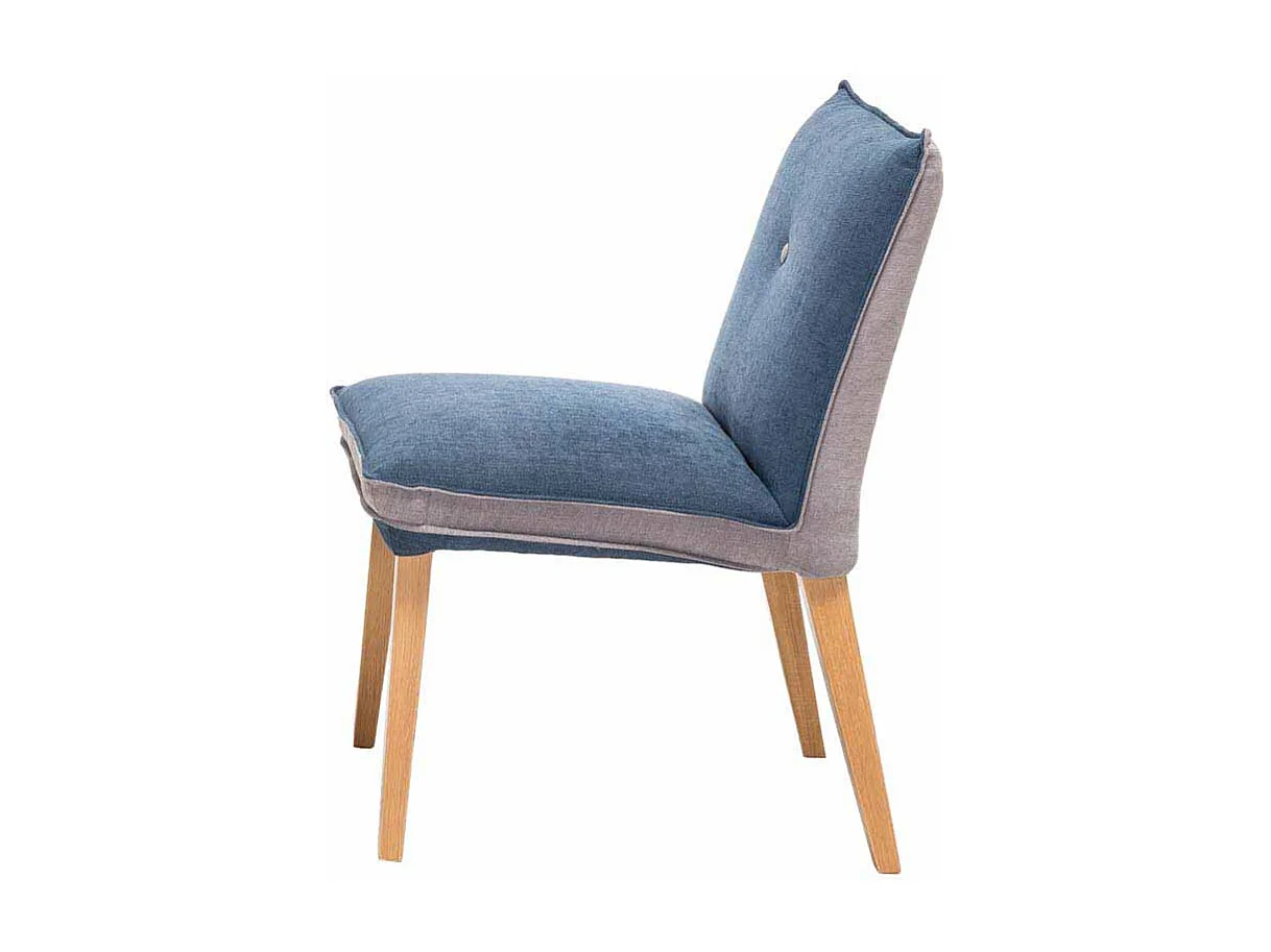 Polsterstuhl in Blau Beige Stoff Holzbeine (2er Set)