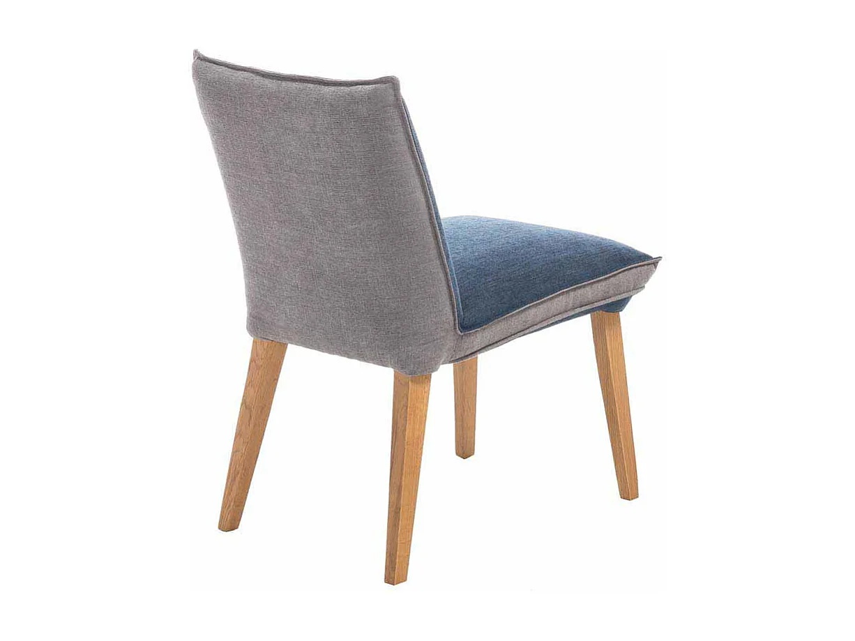 Polsterstuhl in Blau Beige Stoff Holzbeine (2er Set)