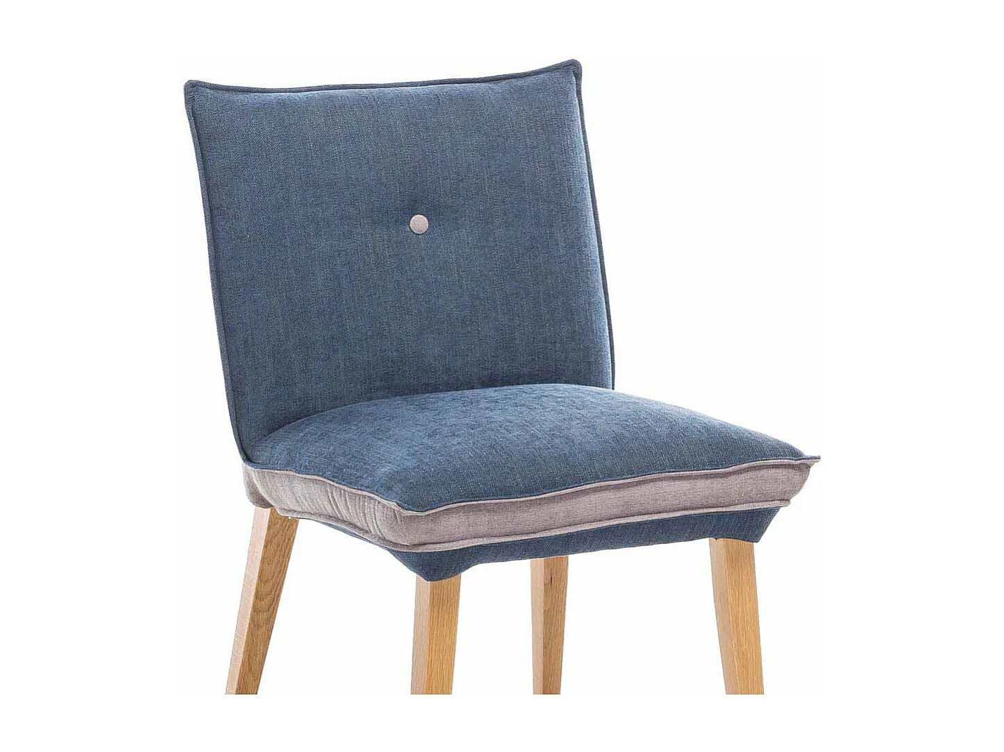 Polsterstuhl in Blau Beige Stoff Holzbeine (2er Set)