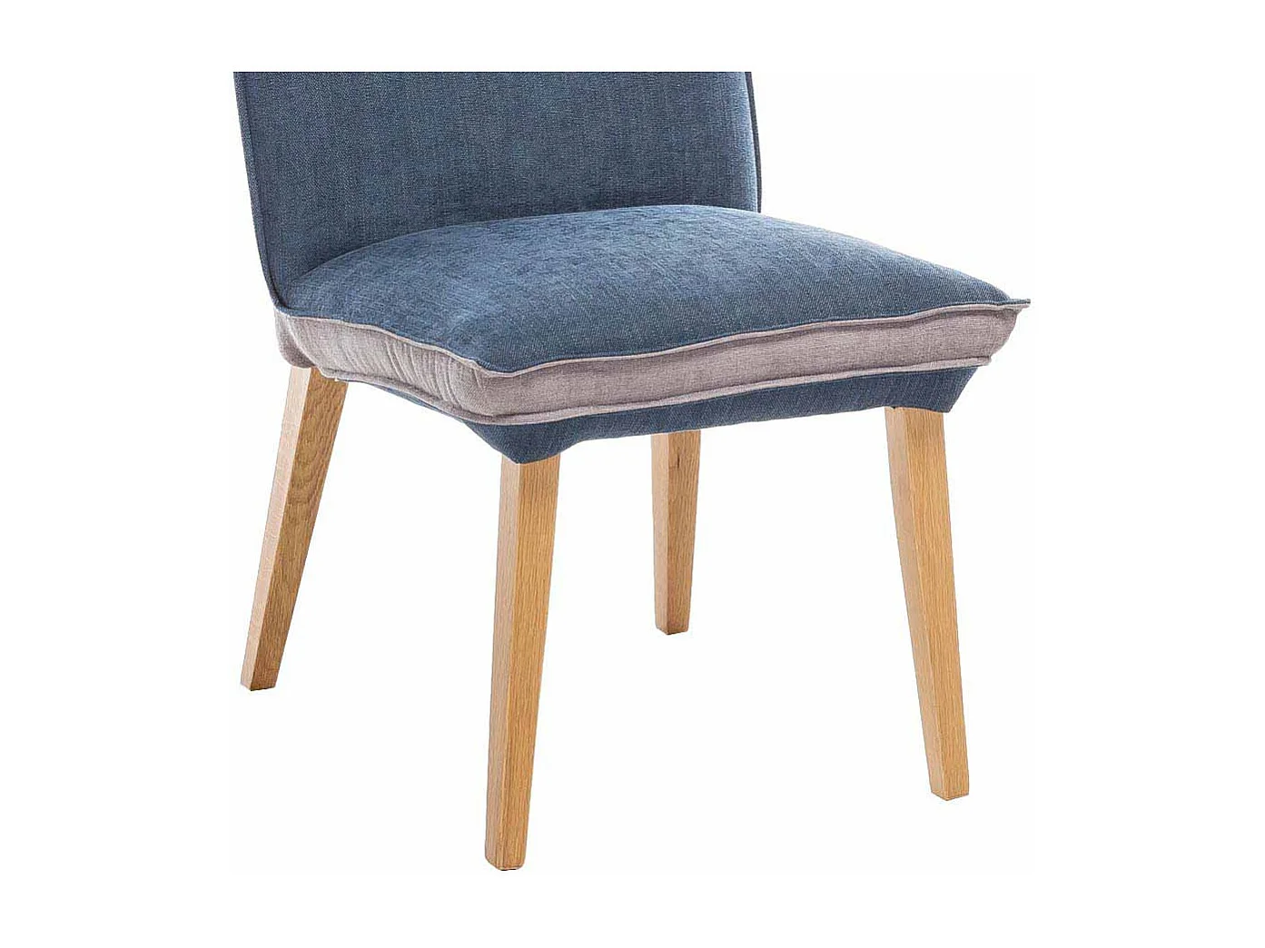 Polsterstuhl in Blau Beige Stoff Holzbeine (2er Set)