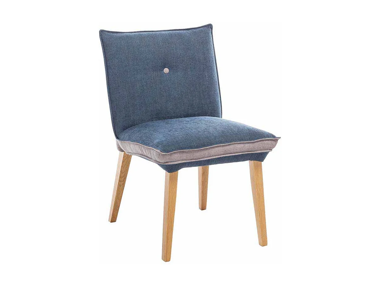 Polsterstuhl in Blau Beige Stoff Holzbeine (2er Set)