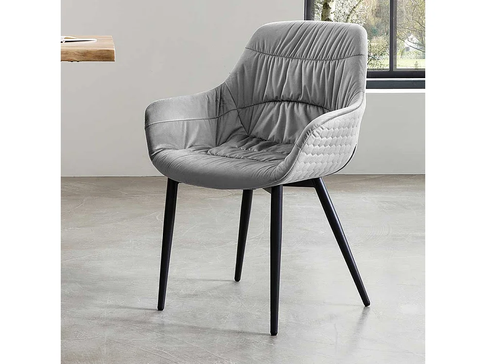 Polsterstuhl Esszimmer in Hellgrau Samt aufwendigen Steppungen