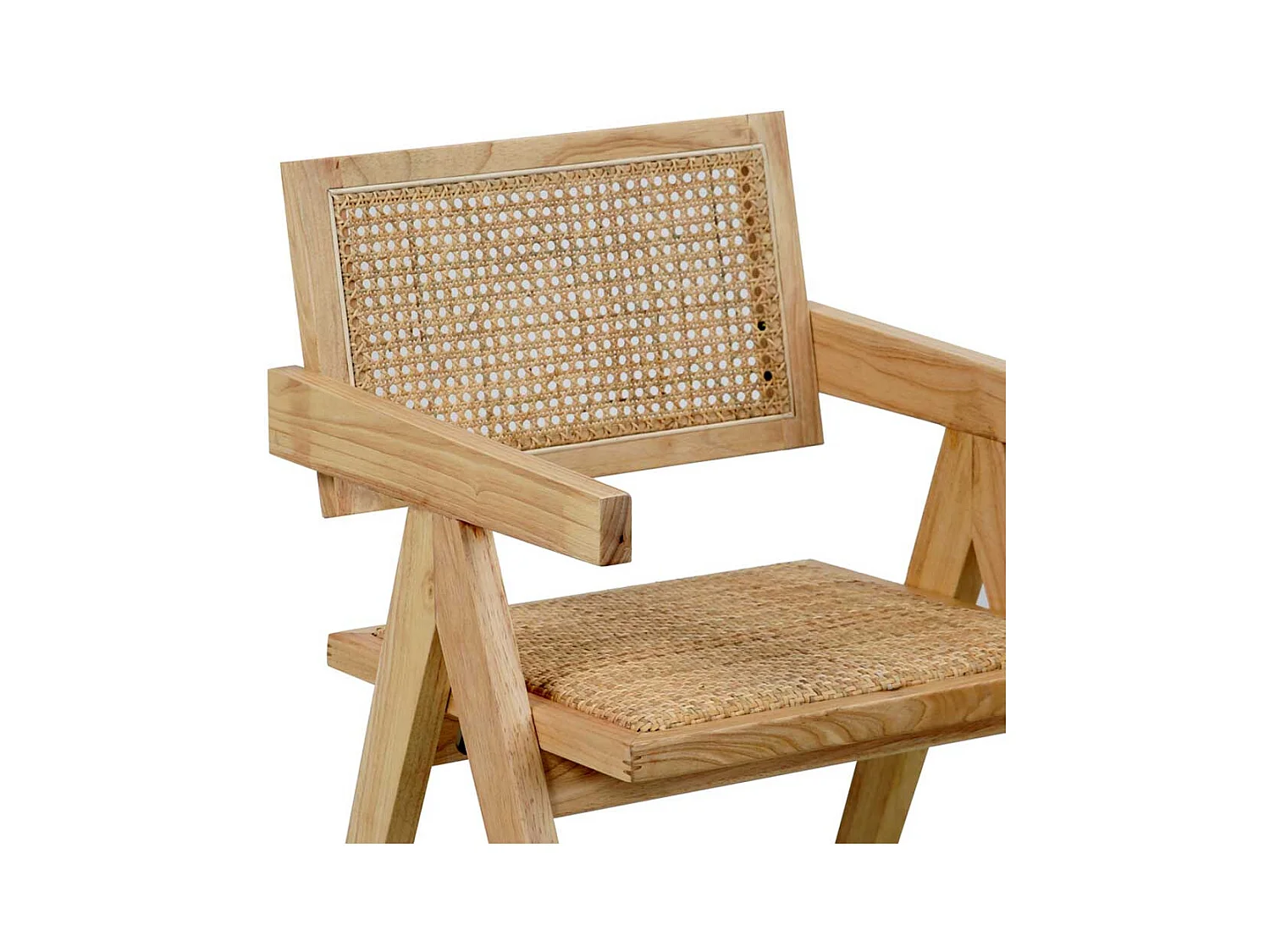 Armlehnstuhl Holz Skandi aus Massivholz Rattan Geflecht