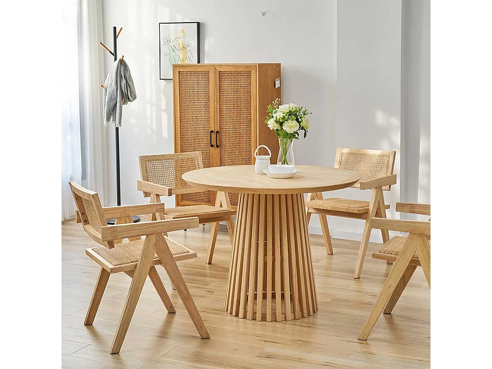 Armlehnstuhl Holz Skandi aus Massivholz Rattan Geflecht