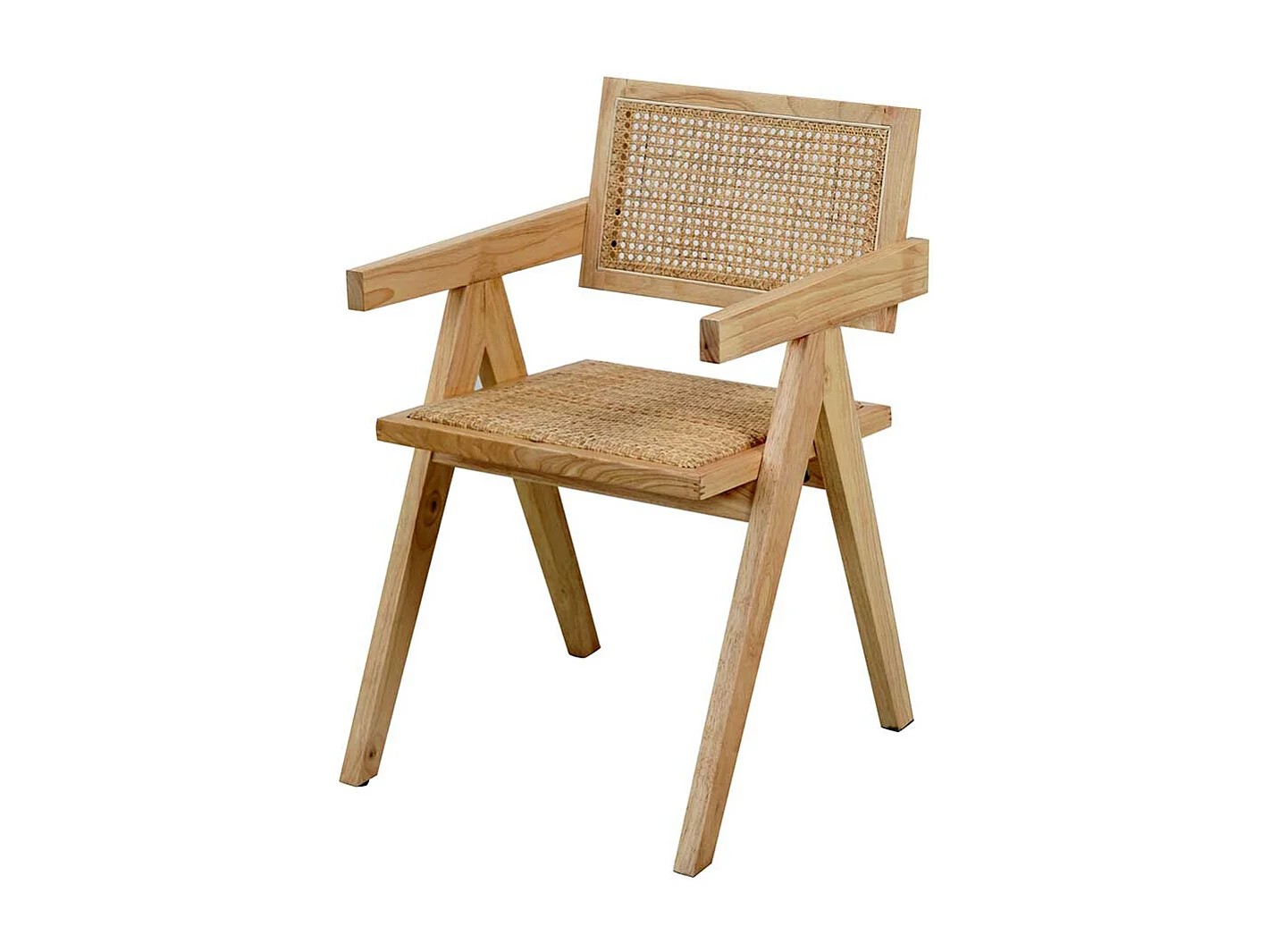 Armlehnstuhl Holz Skandi aus Massivholz Rattan Geflecht