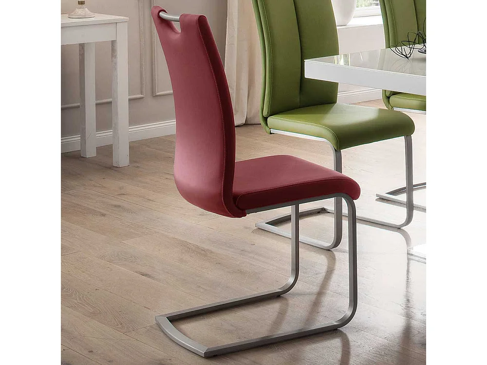 Freischwingerstuhl Set in Rot Kunstleder Edelstahl (4er Set)