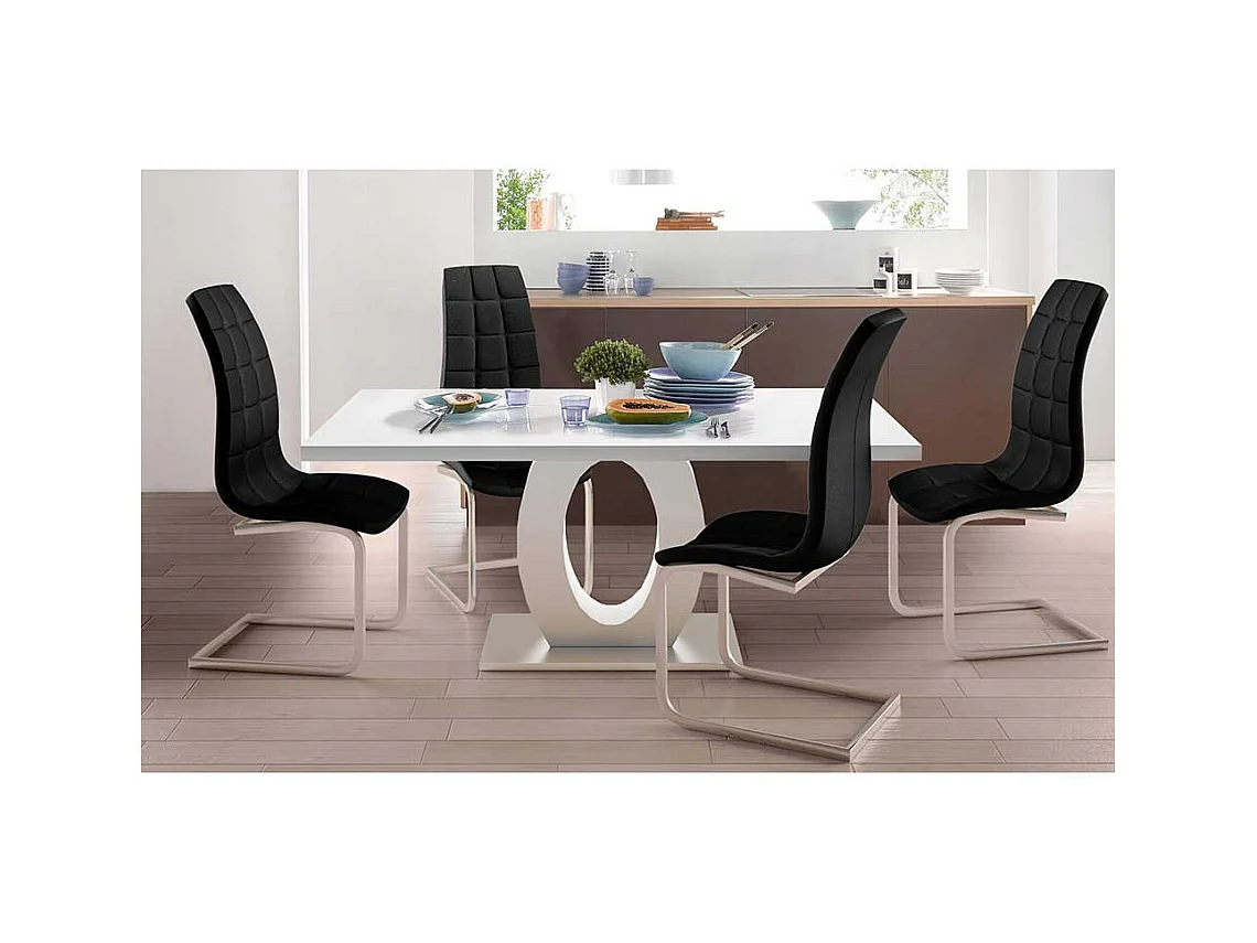 Schwingstühle in Schwarz Kunstleder verchromtem Metallgestell (Set)