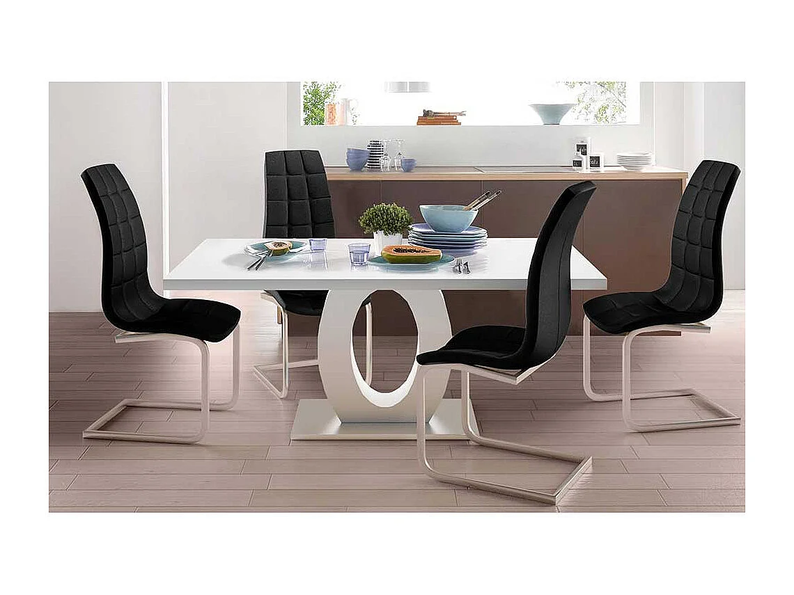 Schwingstühle in Schwarz Kunstleder verchromtem Metallgestell (Set)