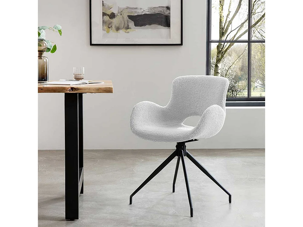 Polsterstuhl Esszimmer mit Bezug aus weißem Plüsch Armlehnen