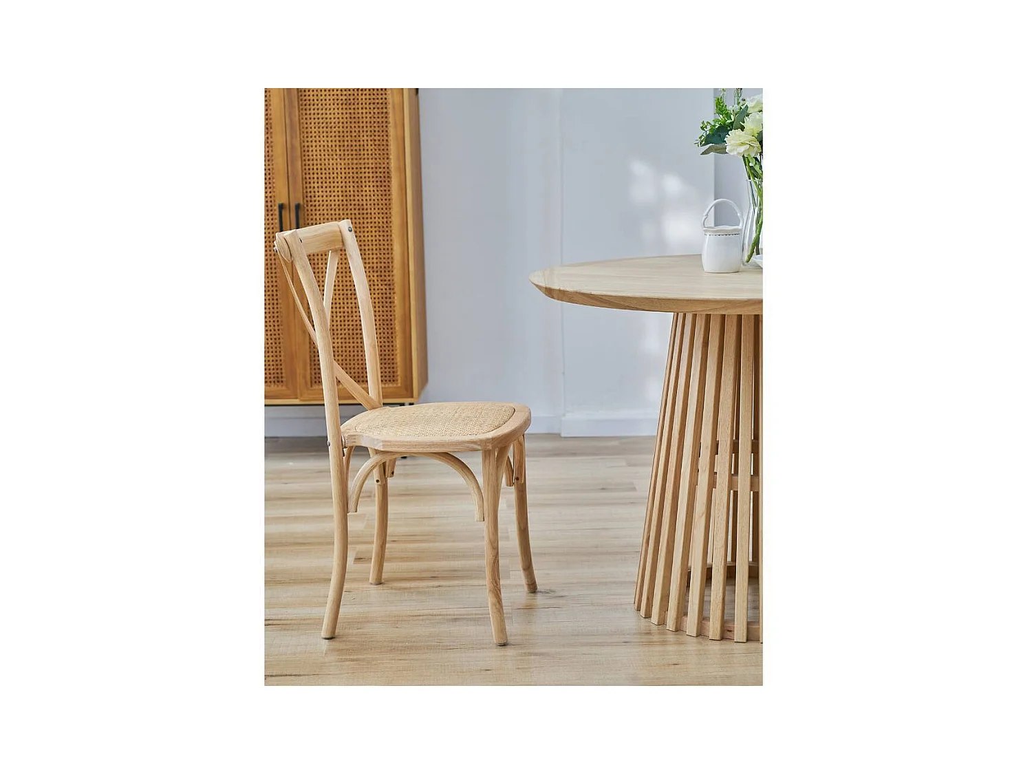 Esszimmerstuhl Bistrostühle aus Massivholz mit Zierverstrebungen (2er Set)