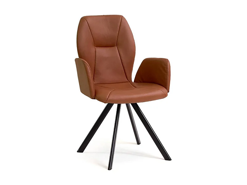 Esszimmerstuhl Armlehnstuhl in Cognac Braun mit Gestell aus Metall