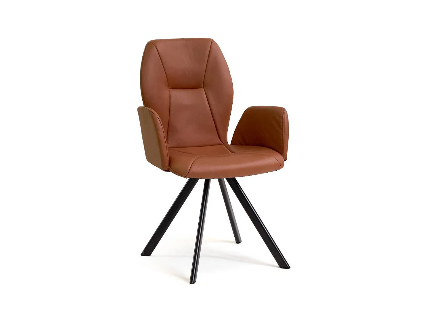 Esszimmerstuhl Armlehnstuhl in Cognac Braun mit Gestell aus Metall