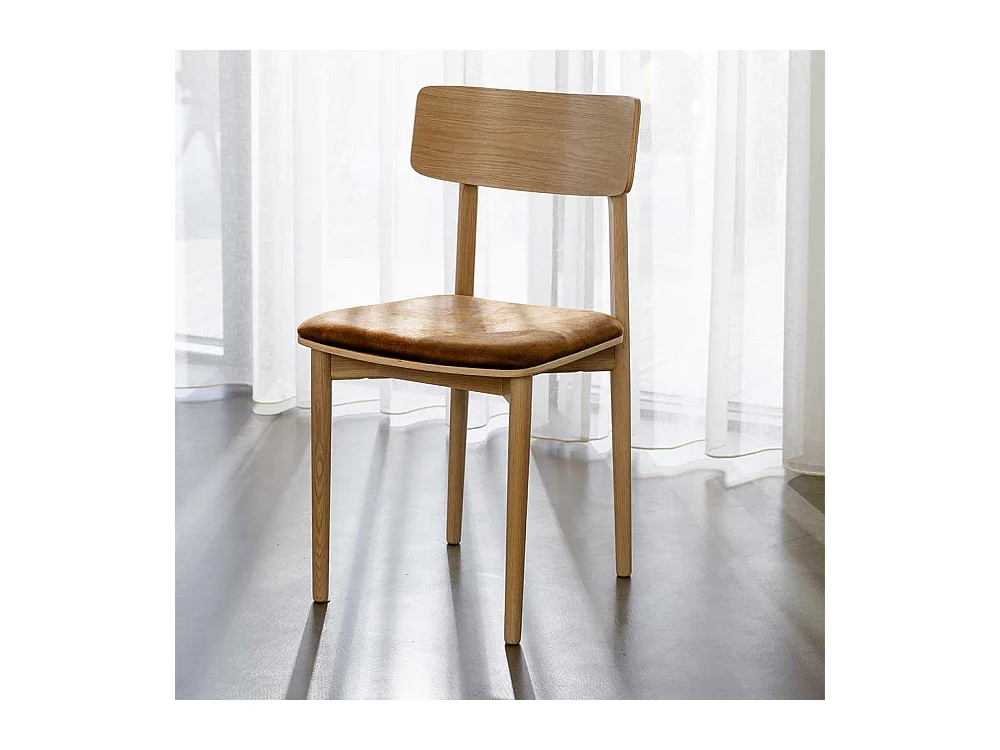 Holzstühle mit Kunstleder in Eiche White Wash Braun (2er Set)