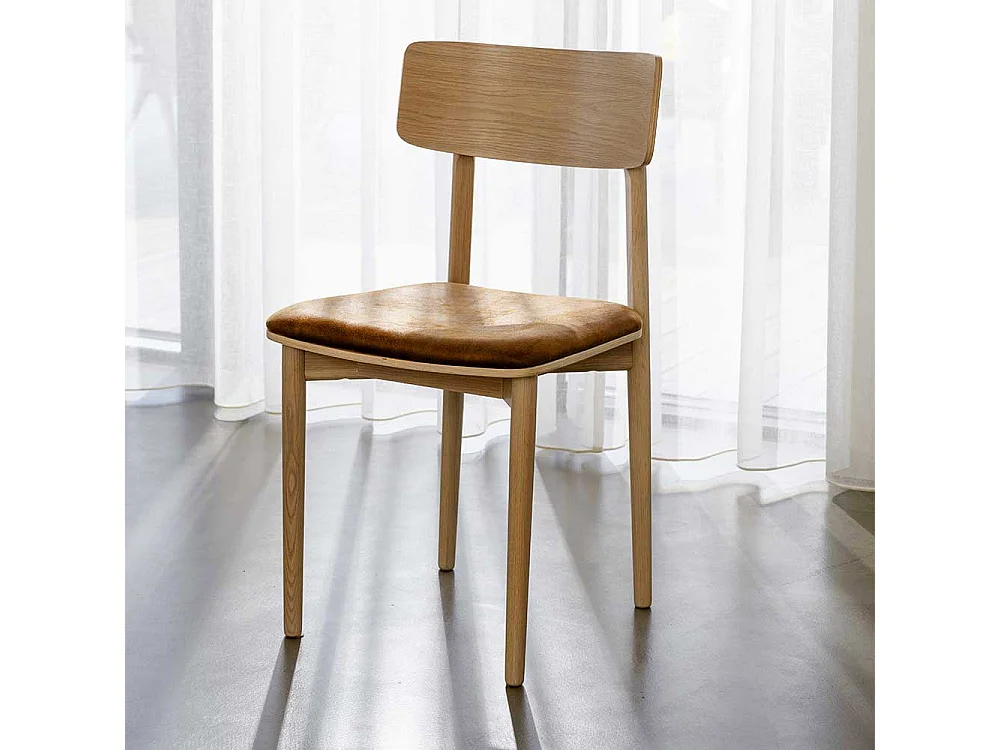 Holzstühle mit Kunstleder in Eiche White Wash Braun (2er Set)