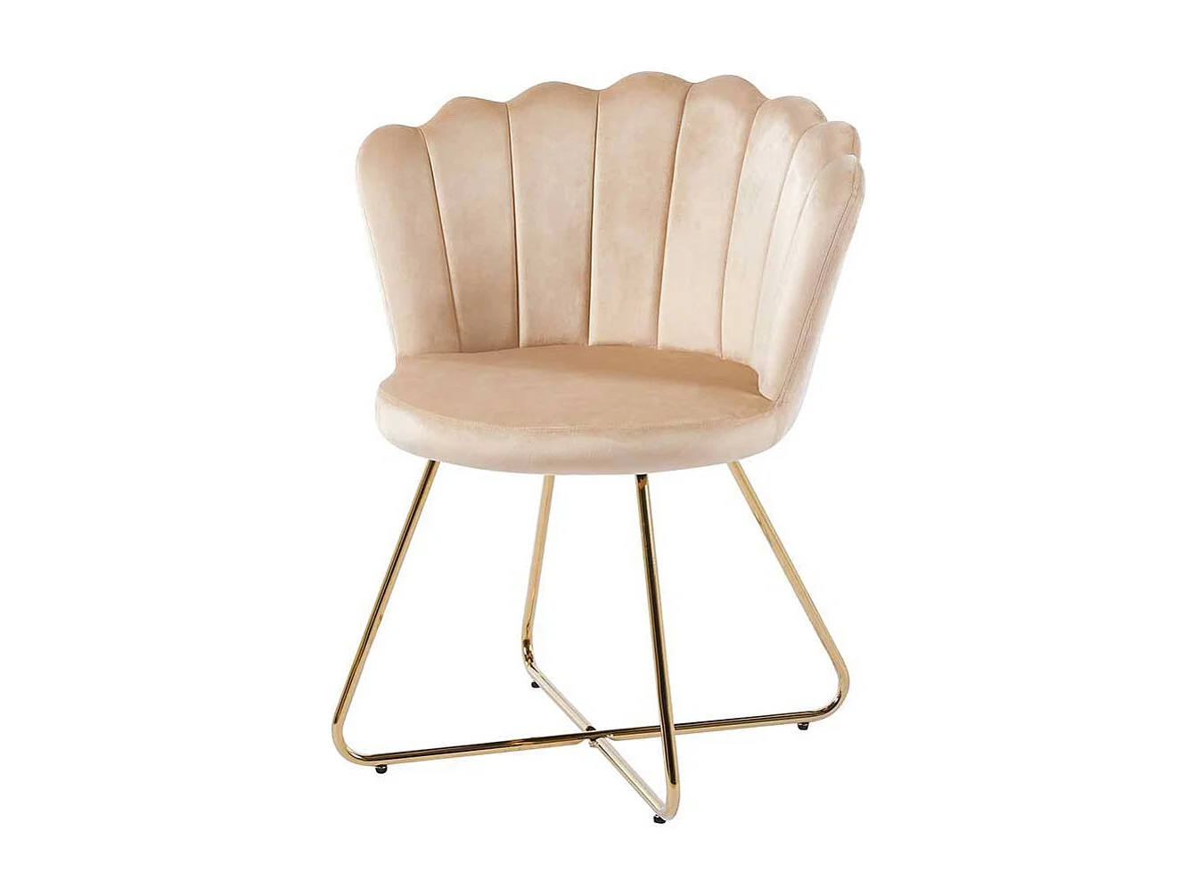 Muschelstuhl Set Beige Gold aus Samt und Metall 70 cm breit (2er Set)