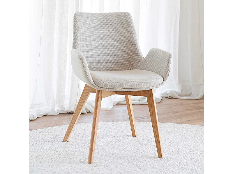 Armlehnenstuhl Set in Beige Gestell aus Massivholz (2er Set)