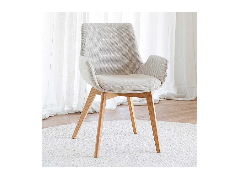 Armlehnenstuhl Set in Beige Gestell aus Massivholz (2er Set)