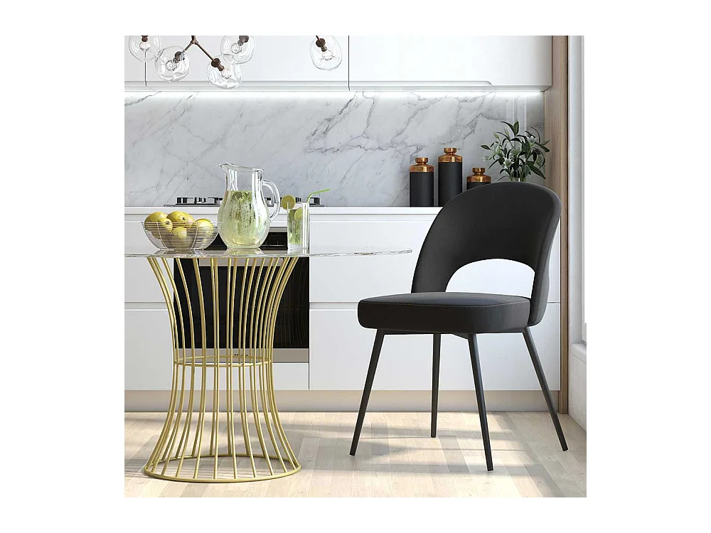 Polsterstuhl mit Ausschnitt in Schwarz Samt und Metall