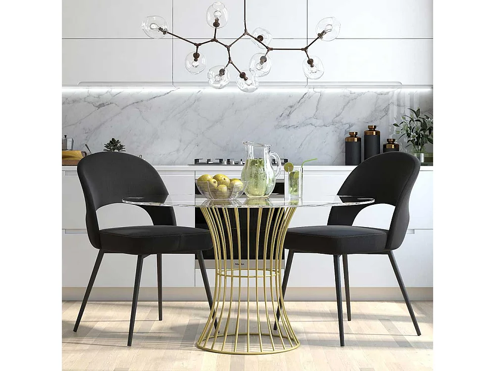 Polsterstuhl mit Ausschnitt in Schwarz Samt und Metall