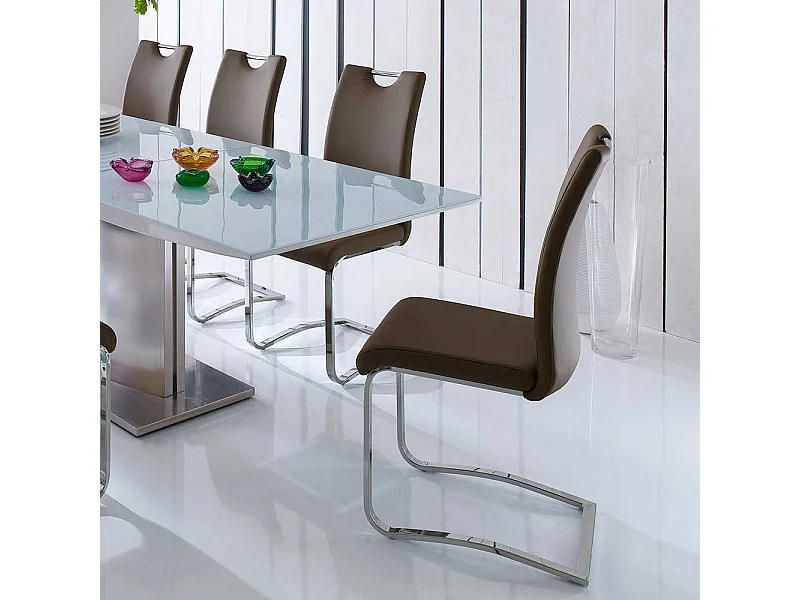 K�chenstuhl in Braun Stahl verchromt (4er Set)