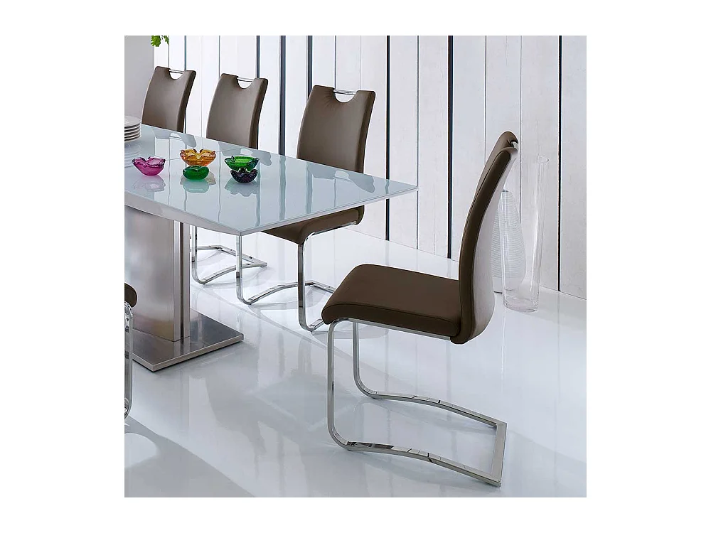 K�chenstuhl in Braun Stahl verchromt (4er Set)