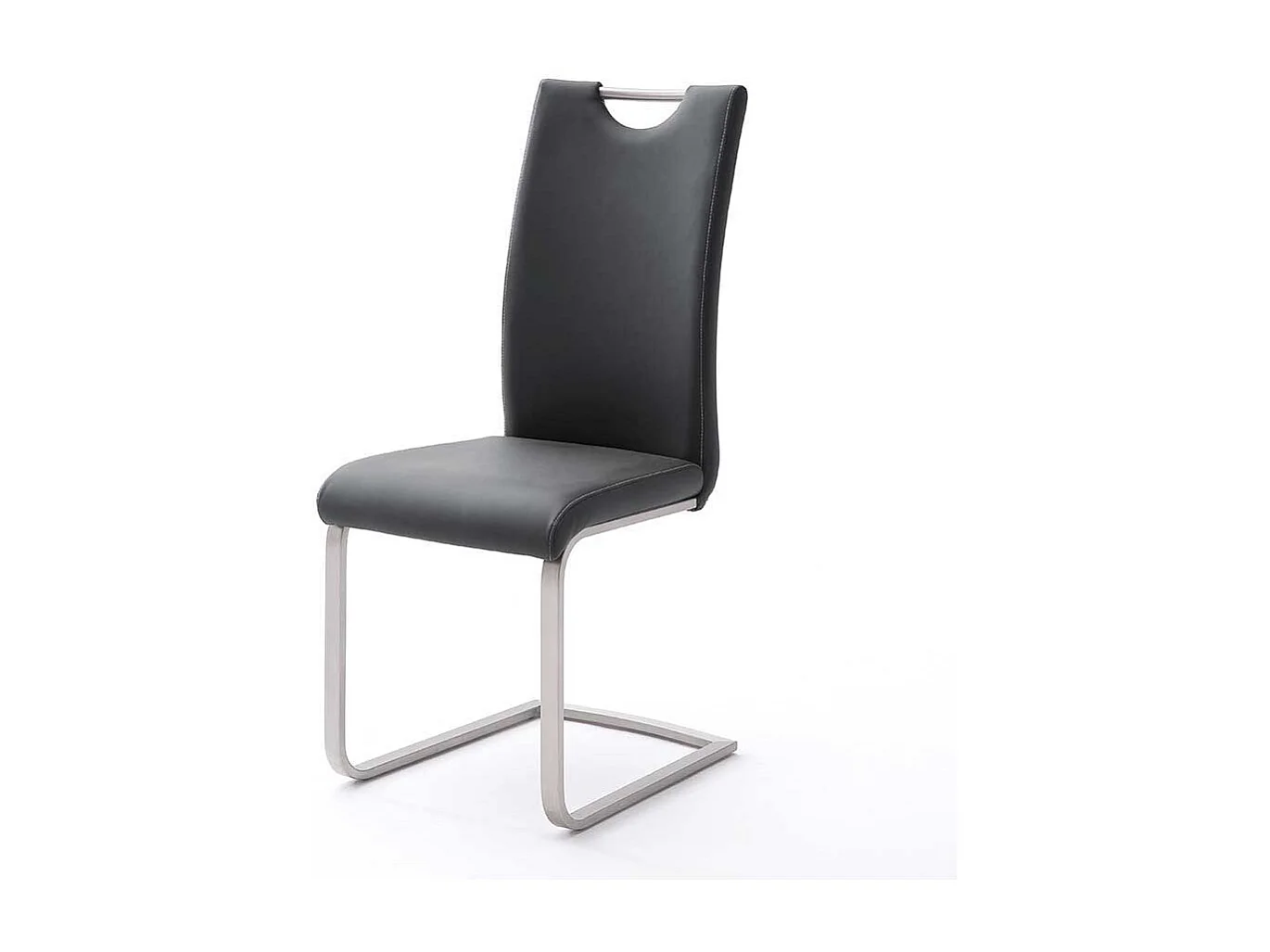 Freischwingerstuhl Set in Kunstleder Schwarz Edelstahl (4er Set)