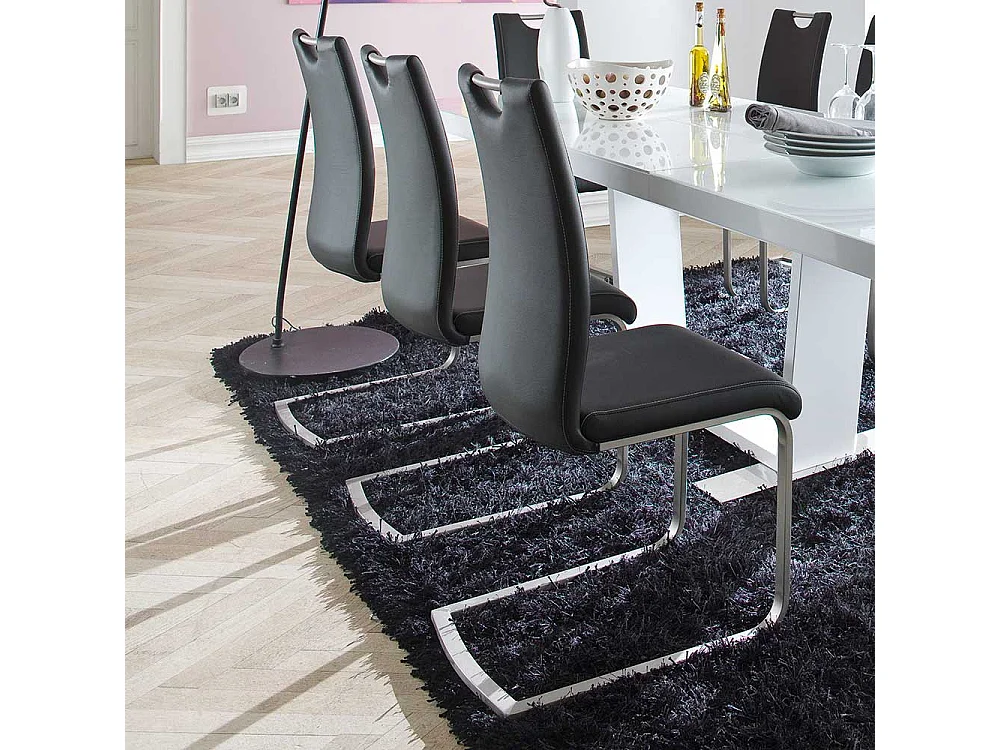 Freischwingerstuhl Set in Kunstleder Schwarz Edelstahl (4er Set)