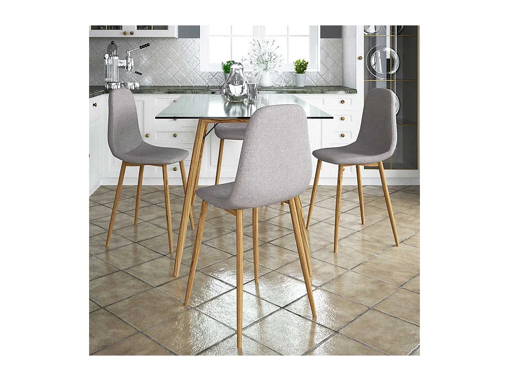 Skandi Küchenstühle in Hellgrau Webstoff Metallgestell (4er Set)