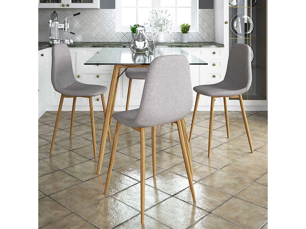 Skandi Küchenstühle in Hellgrau Webstoff Metallgestell (4er Set)