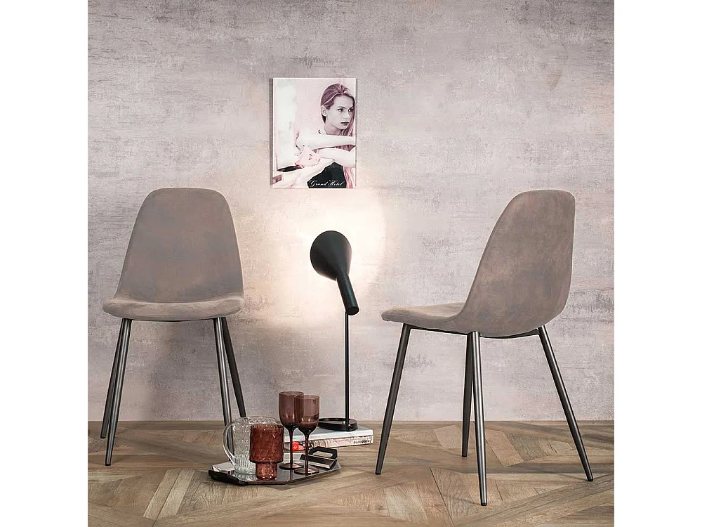 Esstischstühle in Taupe Kunstleder Metallgestell in Dunkelgrau (4er Set)