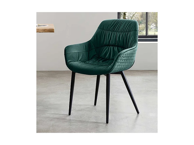 Armlehnstuhl Samt in Dunkelgrün Ziernähten