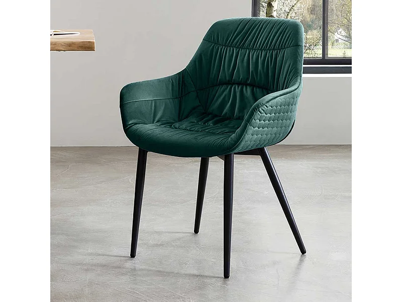 Armlehnstuhl Samt in Dunkelgrün Ziernähten