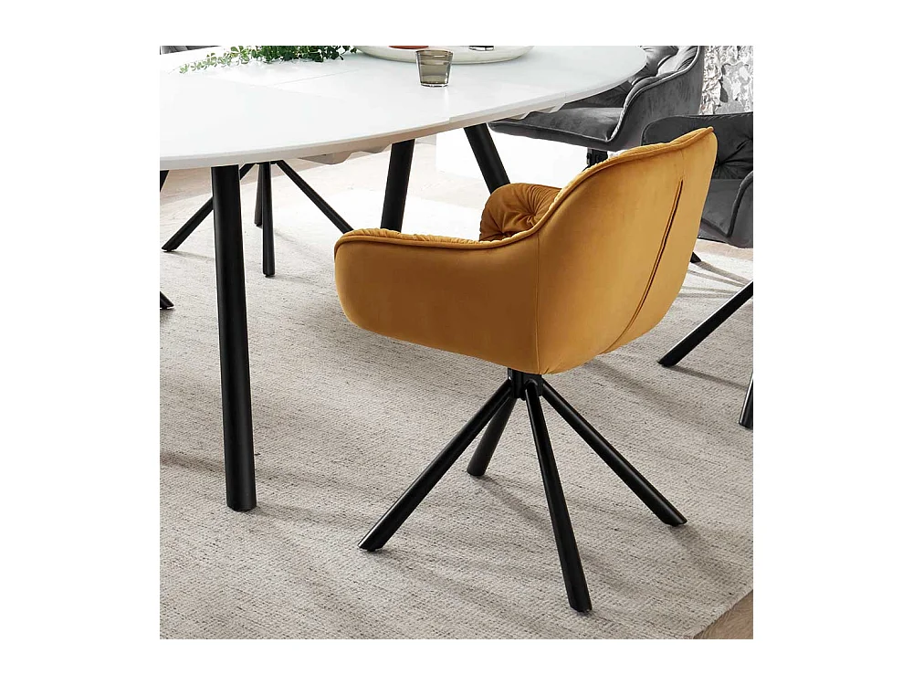 2 Stühle mit Armlehnen in Goldfarben Samt Schwarz (2er Set)