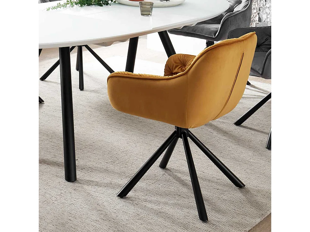 2 Stühle mit Armlehnen in Goldfarben Samt Schwarz (2er Set)