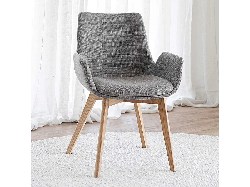 Graue Armlehner mit Gestell aus Massivholz Eichefarben (2er Set)