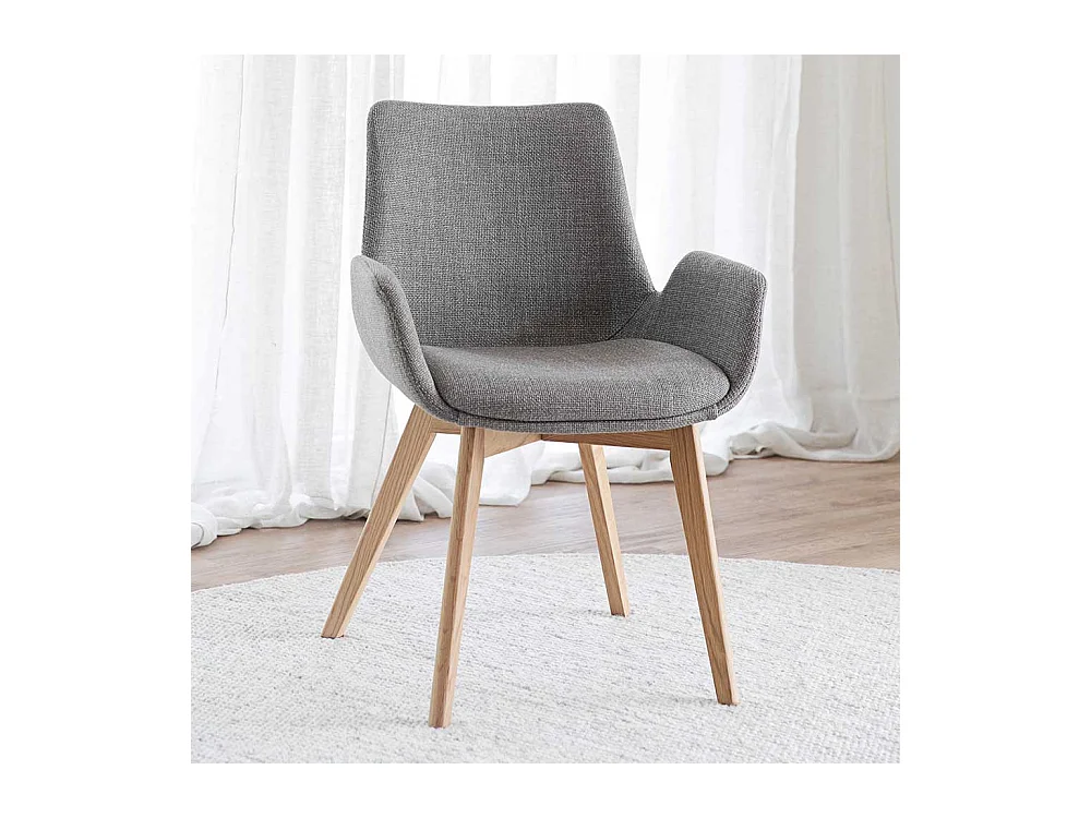 Graue Armlehner mit Gestell aus Massivholz Eichefarben (2er Set)