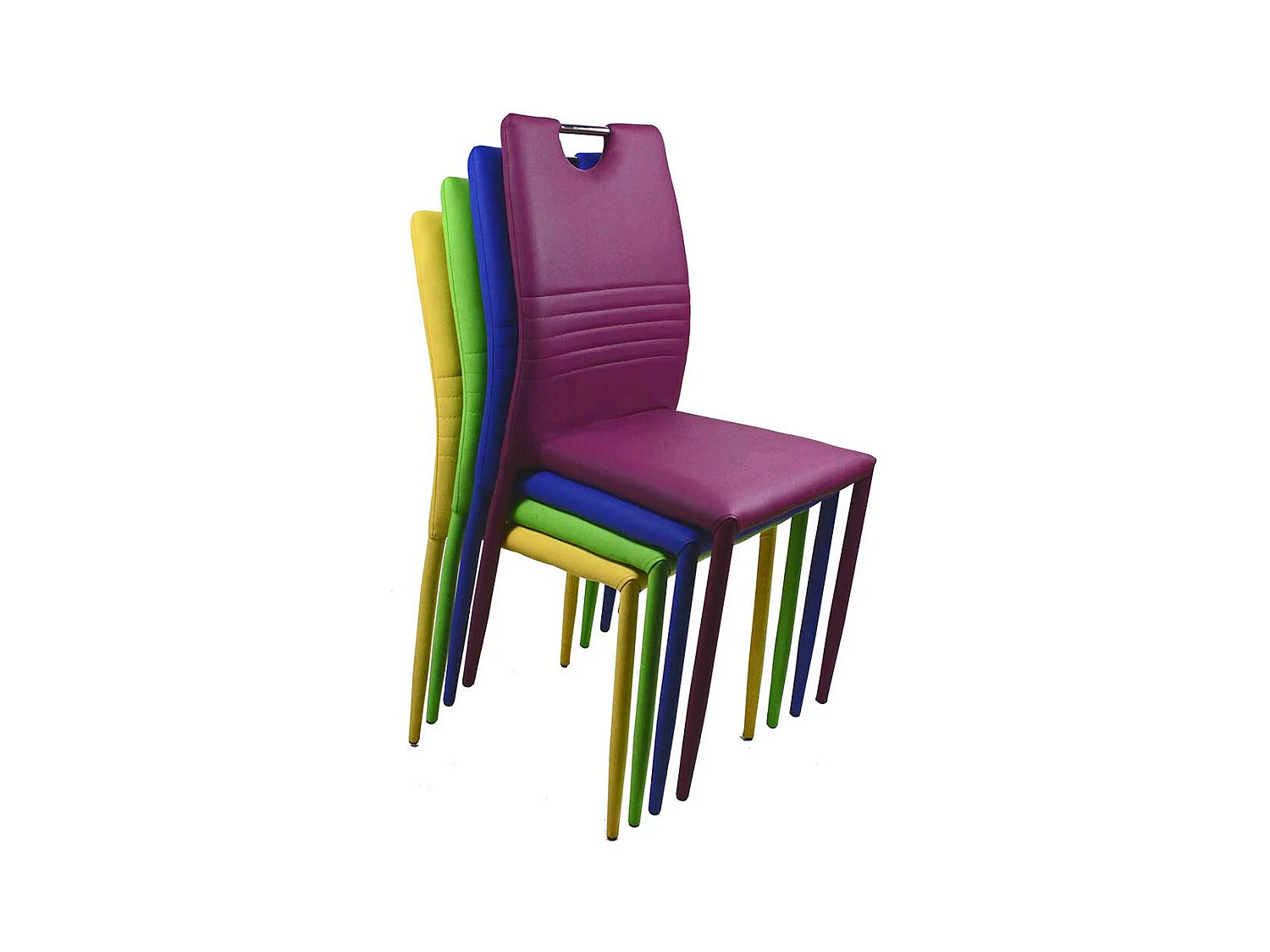 Blaue Kunstlederstühle stapelbar Griff in der Rückenlehne (4er Set)