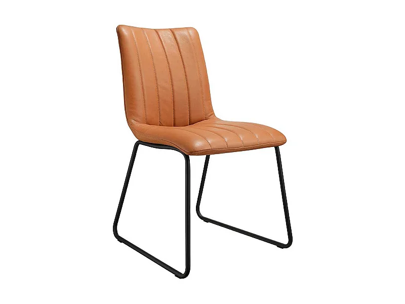 Polsterstuhl in Cognac Braun und Schwarz Leder (2er Set)