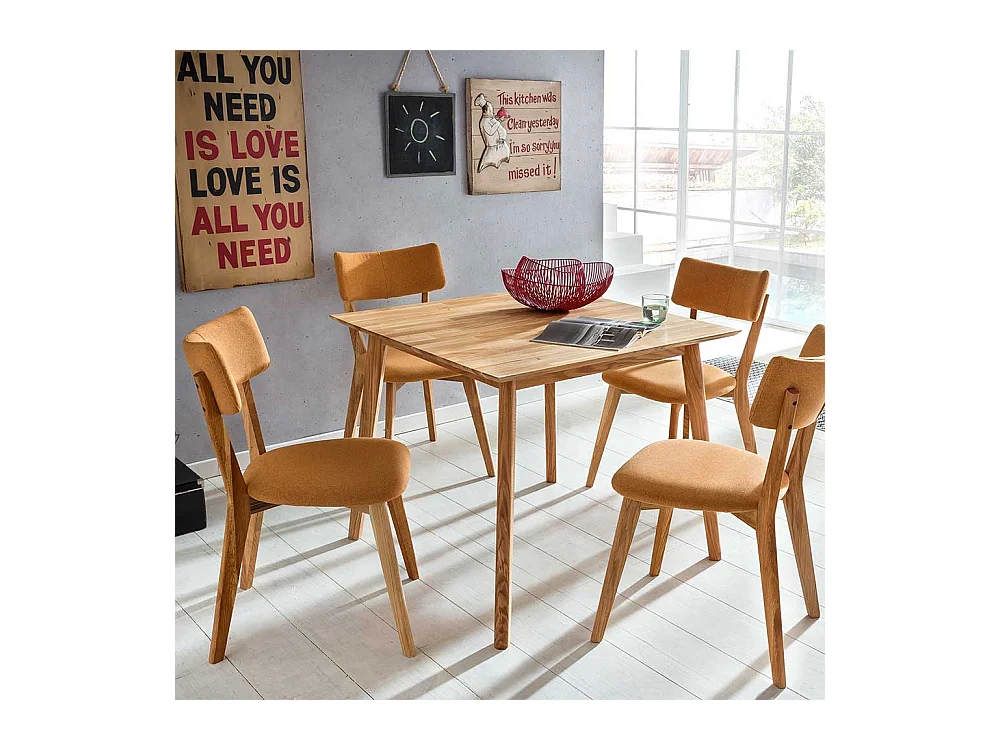 Küchenstuhl in Orange Stoff Gestell aus Massivholz Eiche