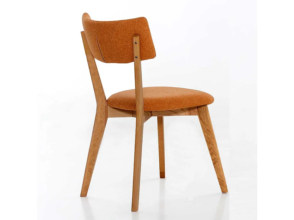 Küchenstuhl in Orange Stoff Gestell aus Massivholz Eiche