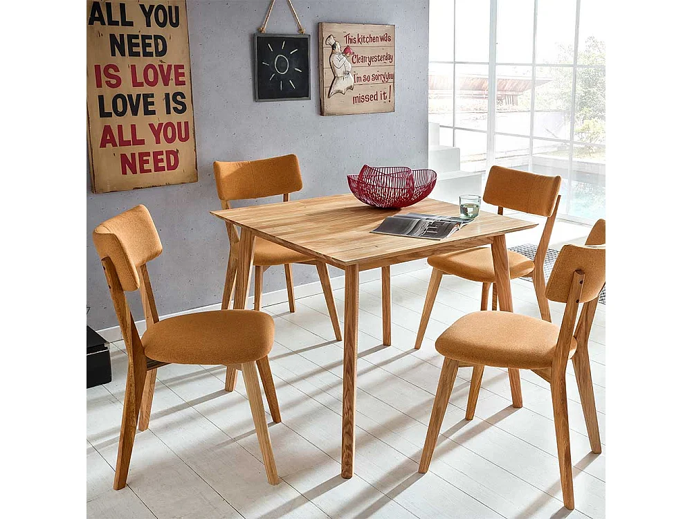 Küchenstuhl in Orange Stoff Gestell aus Massivholz Eiche