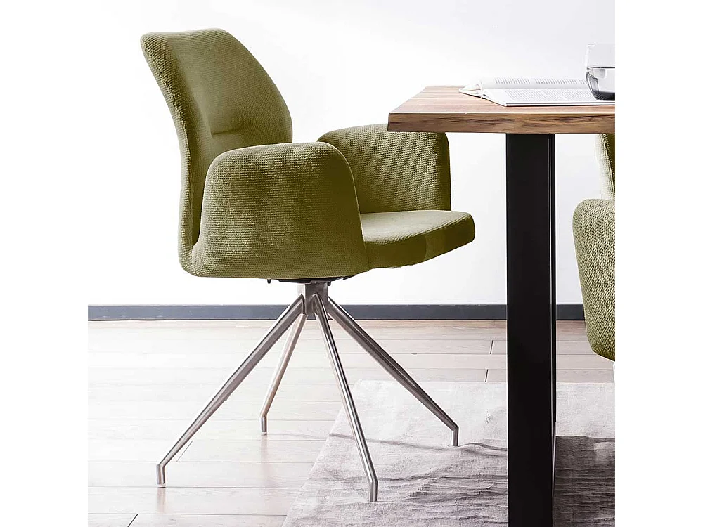 Polster Drehstuhl für Esstisch Oliv Grün und Silber