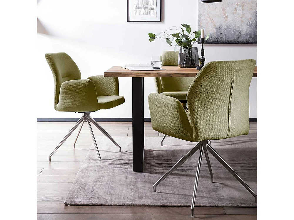 Polster Drehstuhl für Esstisch Oliv Grün und Silber