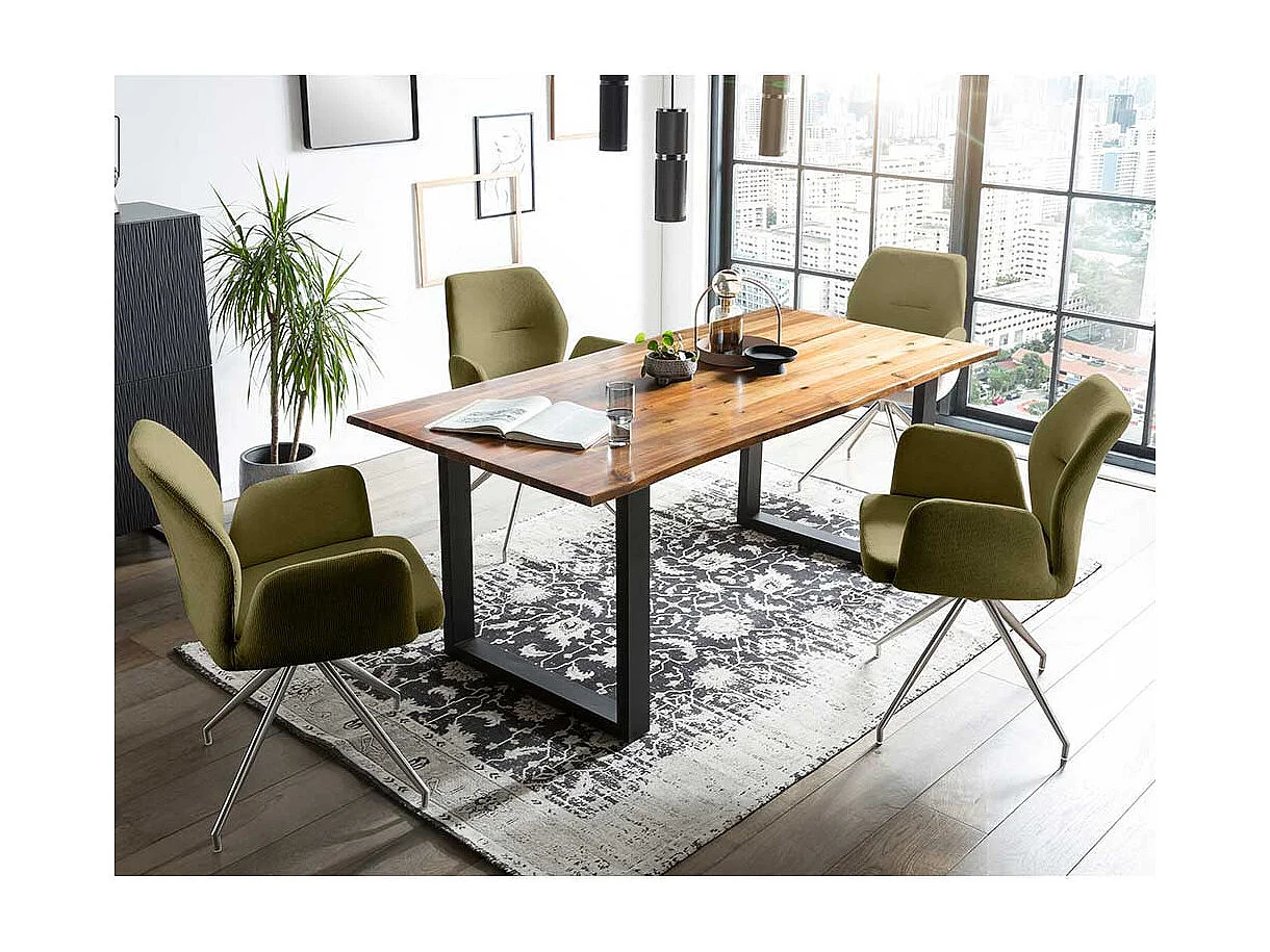 Polster Drehstuhl für Esstisch Oliv Grün und Silber