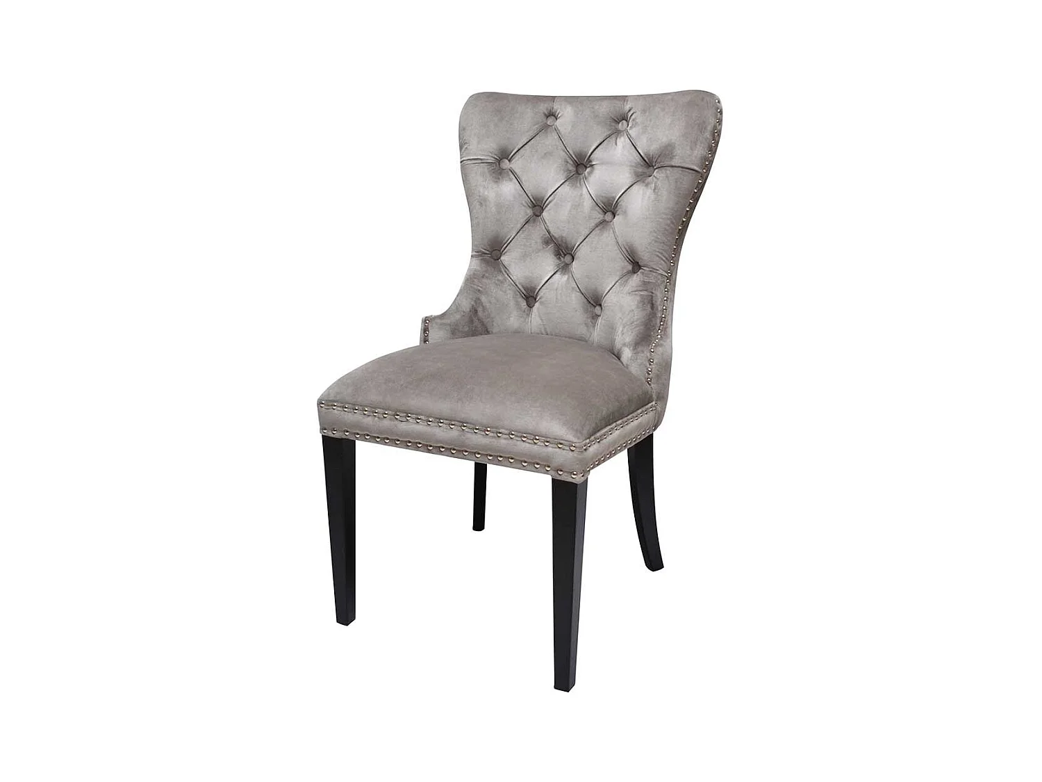 Samt Esszimmerstuhl in Hellgrau und Schwarz Massivholz Chesterfield Look