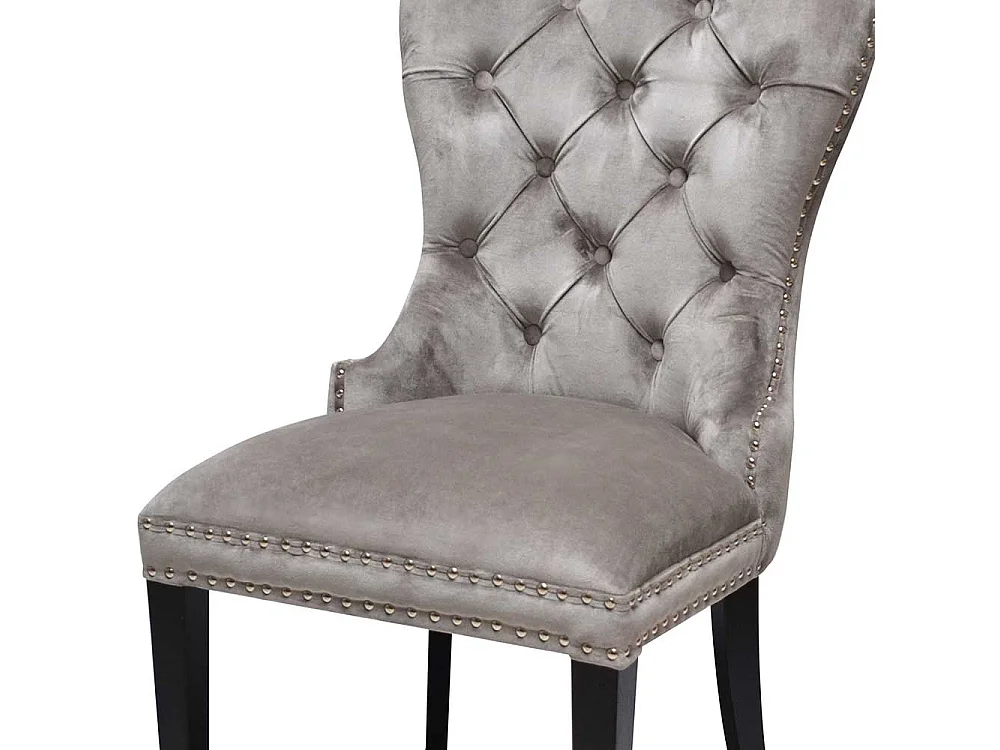 Samt Esszimmerstuhl in Hellgrau und Schwarz Massivholz Chesterfield Look