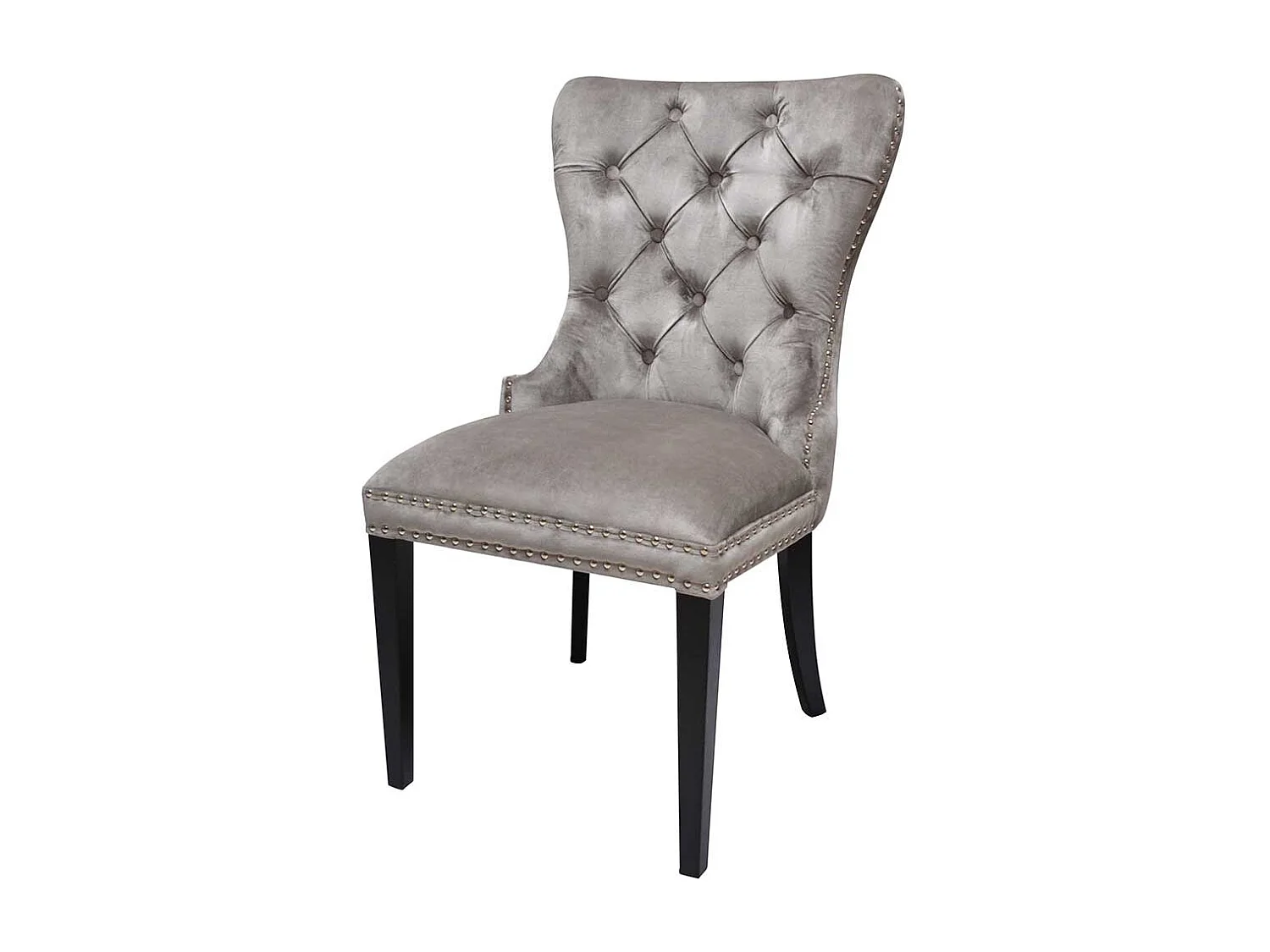 Samt Esszimmerstuhl in Hellgrau und Schwarz Massivholz Chesterfield Look