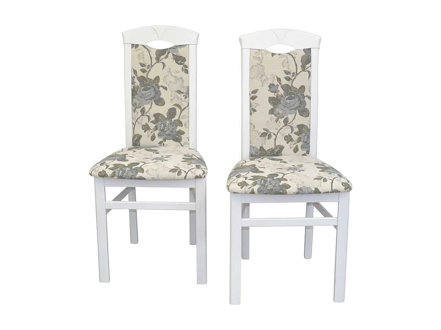 Esstisch Stühle geblümt in Beige und Weiß hoher Lehne (2er Set)