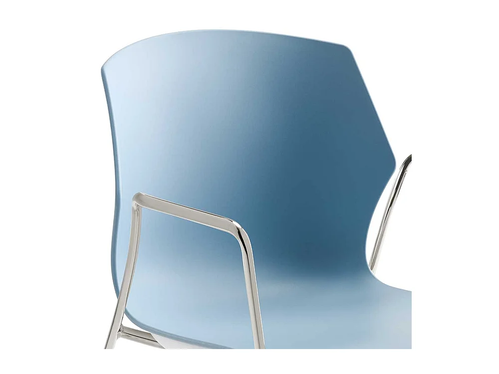 Armlehnenstuhl in Blaugrau Kunststoff und verchromtem Metall