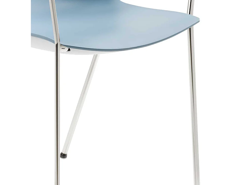 Armlehnenstuhl in Blaugrau Kunststoff und verchromtem Metall